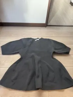 ダークグレー リブ編み 五分袖トップス