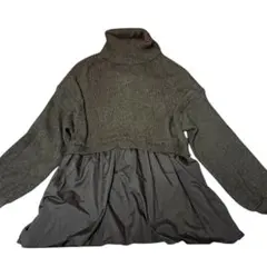 レイヤードチュニック 長袖　ドッキングニット　Lサイズ　黒 ニット