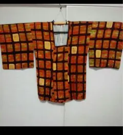 オレンジ・黒 格子模様 道行コート