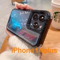 iPhoneケース 14plusブラッククリア透明耐衝撃スマホ本体保護スケルトン
