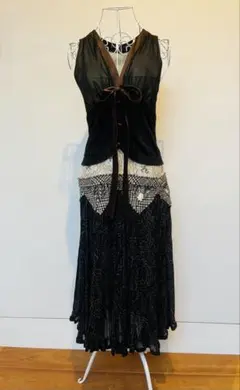 【美品】KEITA MARUYAMA 花柄 切替 ワンピース 黒 S 日本製