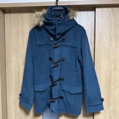 ダッフルコート ターコイズブルー ファー付き