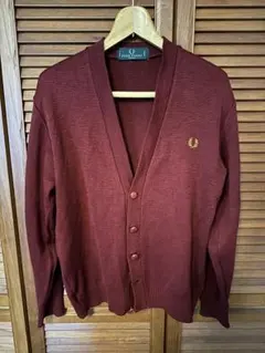 英国製　FRED PERRY バーガンディ カーディガン S フレッドペリー