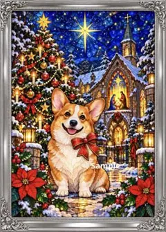コーギー犬と輝く聖夜 ステンドグラス風