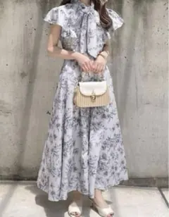 GRL グレイル 花柄ボウタイフリルフレアワンピース即日発送