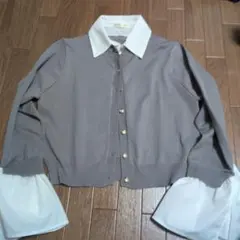MAJESTIC LEGON 襟付きニットカーディガン グレー Mのサムネイル