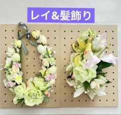 3134.フラダンス　タヒチアン　髪飾り　ヘアクリップ　レイ　ローズ　チョーカー