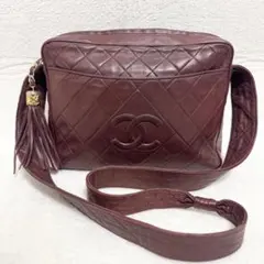 【美品】シャネル マトラッセ ショルダーバッグ ボルドー フリンジ ラムスキン