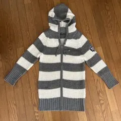 ワッペン　ボーダーニット　Zipカーディガン　ジャンパー　フード付き