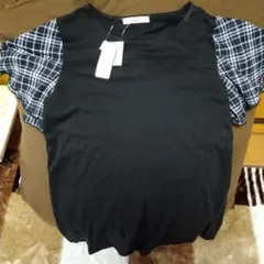 黒 M 半袖Tシャツ チェック柄袖