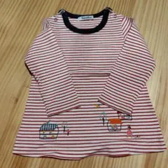 familiar 長袖カットソー 90サイズ 赤白ストライプ