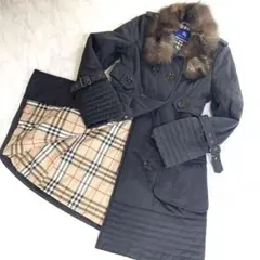 ✨極美品✨バーバリーブルーレーベル ロングコート ノバチェック フォックスファー