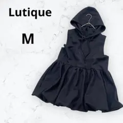 ルティーク ベスト ジレ 裾バルーン ノースリーブ フード付 レイヤード 黒 M