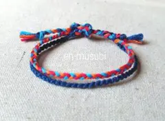 2連ミサンガ☆赤&オレンジ&水色✕紺色☆アンクレットにも