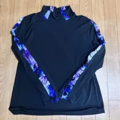 長袖トップス 黒 袖フリル 紫青　肩パッド付き　シースルー