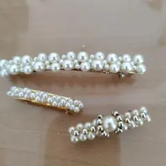 パールヘアクリップ 3個セット パールイヤリング