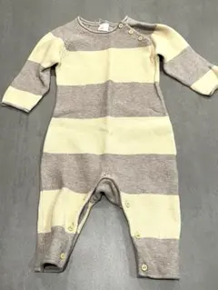 H&M ボーダーニットロンパース ベージュ60から70 コットン100%で柔らか