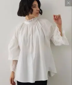 Abel アベル ピンタックAラインブラウス シャツ バックシャン 刺繍 