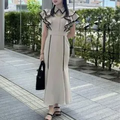 rienda フリルスリーブバイカラーOP