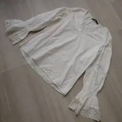 ZARA BASIC ホワイトレース長袖シャツ