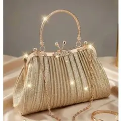 結婚式 披露宴 ゴールド プリーツ パーティーバッグ 2WAY ラメ きらきら