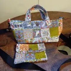 パッチワークミニトートバッグとポーチセット