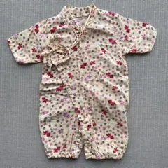 ベビー甚平 花柄 イエロー 50-60cm ロンパース 女の子 夏服 出産準備