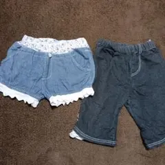 ILEAIYE デニム風フリル付きショートパンツと七分パンツ