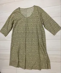 花柄 七分袖 チュニックワンピース M