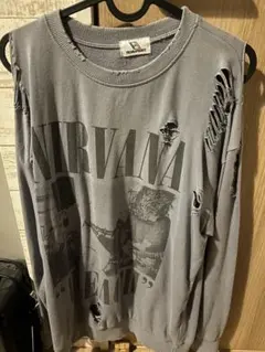 NIRVANA グレー ダメージ加工 トレーナー