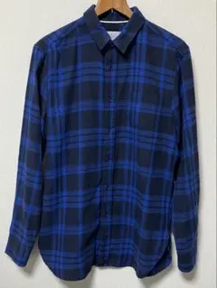 綿100％　長袖　チェック柄　青　シャツ