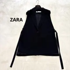 ZARA ザラ サイドスリット入り ロングベスト ジレ ブラック Lサイズ