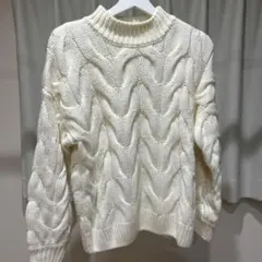 GLOBAL WORK アイボリー ケーブル編み セーター M