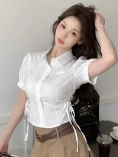 SHEIN DAZY パフ スリーブ シャツ プリーツ ディテール