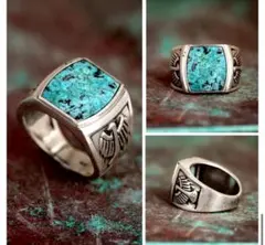 ターコイズ シルバーリング イーグル彫刻 ヴィンテージ メンズ