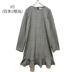 新品タグ付 ZARA 千鳥格子柄 フリル Aライン ワンピース グレー XSのサムネイル