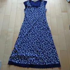 ローラアシュレイ ワンピース 花柄 ブルー 13号 美品 大きいサイズ