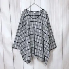 【スタジオクリップ】Ａラインチュニック　グレーチェック 　七分袖　フリーサイズ