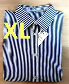 新品 GUフレアシャツワンピース 半袖 UVカット Aライン ブルー XL 今期