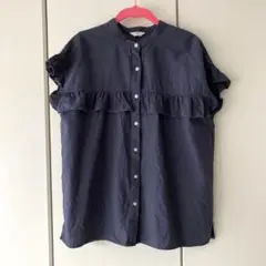 coen フリルシャツ　麻混