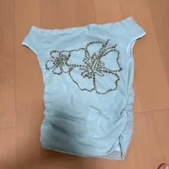 スタッズ装飾 オフショルダー トップス ライトブルー
