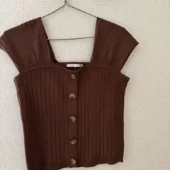 RETRO GIRL　ブラウンリブ編みノースリーブニット