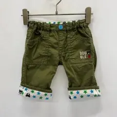 ミキハウス ダブルB 折り返し星柄パンツ 100 カーキ 裾ベア
