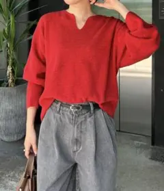 Jena espace merveilleux カタアゼ編みVネックニット