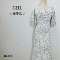 【極美品】グレイル ロングワンピース 花柄 五分袖 Vネック 裾切替 Lホワイト