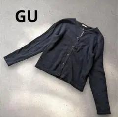 140　GU　ジーユー　キッズ　子供　カーディガン　ネイビー　リボン　チェック