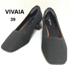 極美品 VIVAIA スクエアトゥ チャンキーヒール パンプス ブラック