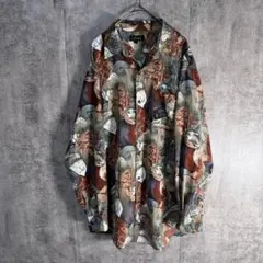 90s Falon 総柄長袖シャツ L マルチカラー 幾何学柄 柄シャツ レトロ