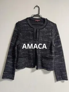 AMACA ノーカラージャケット ミックスツイード