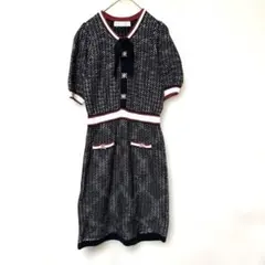 【31 Sons de mode】ブラック ホワイト ひざ丈ツイードワンピース